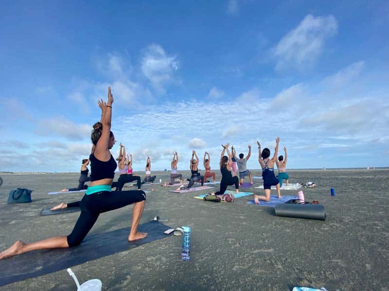 Yoga class at Folly Beach, SC.