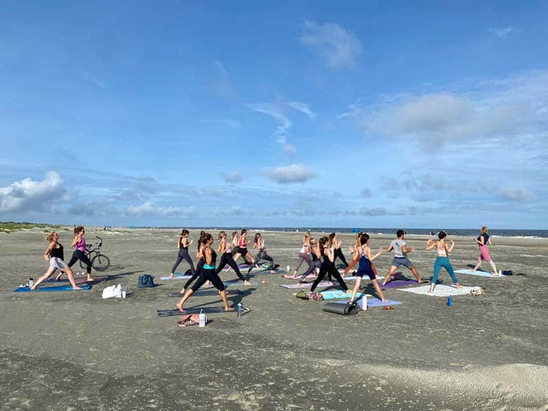 Yoga class at Folly Beach, SC.