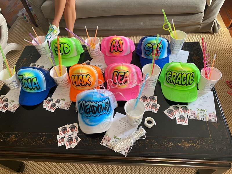 Customized hats for a bachelorette party in Charleston, SC.