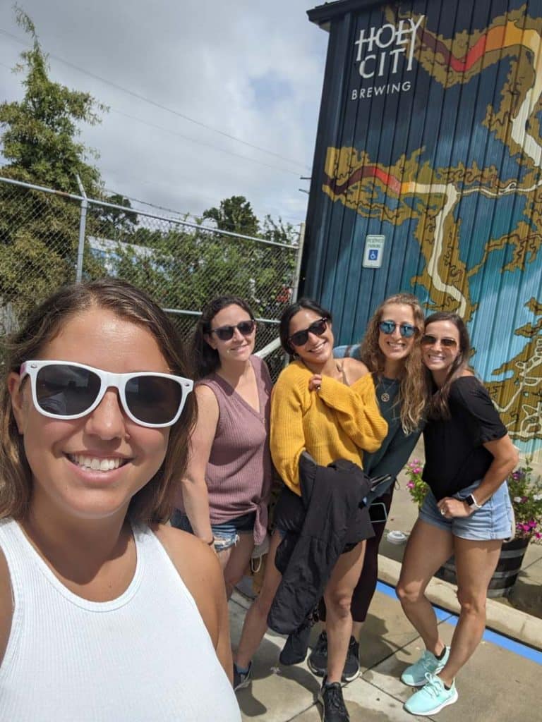 Samantha Testa and her friends hanging out at Holy City Brewery for her bachelorette.