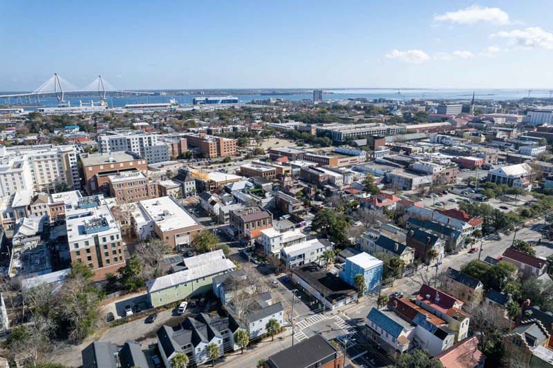 Aerial view of downtown Charleston.